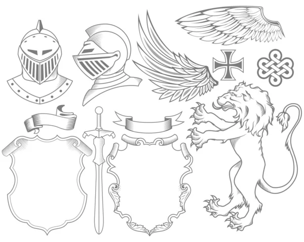 Ensemble d'éléments héraldiques chevaliers — Image vectorielle