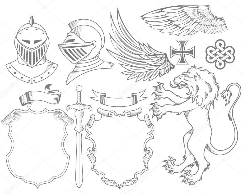 Set of knight heraldic elements