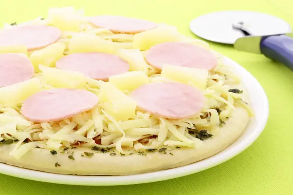 stock image Raw hawaiian pizza