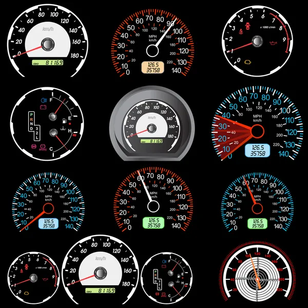 競争の設計のための車の速度計のセット. — ストック写真