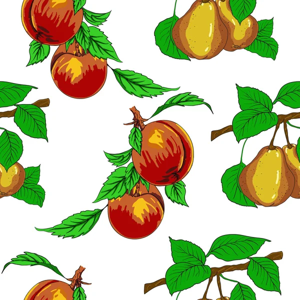Seamless wallpaper with peaches and pears. — Stock Photo, Image