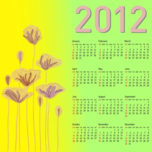 Calendario con estilo con flores para 2012 . —  Fotos de Stock