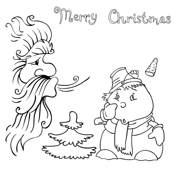 圣诞老人和雪人吹在上 — 图库照片