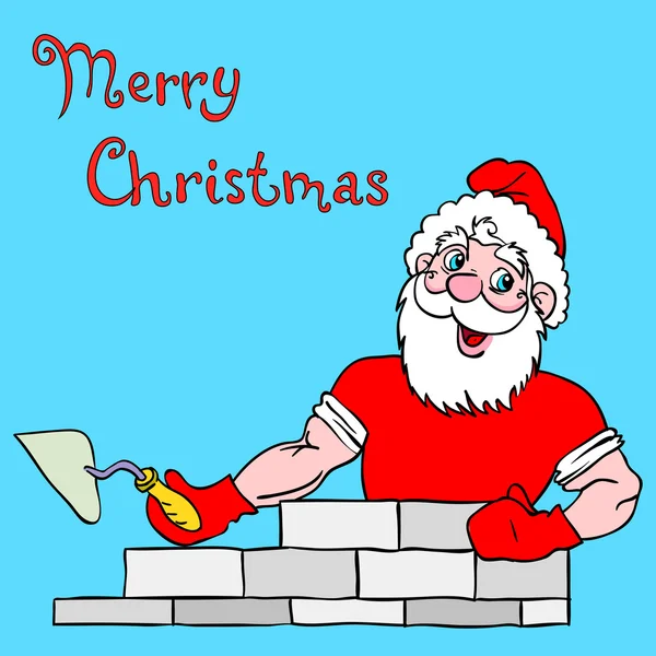 Babbo Natale muscolare costruisce una casa di mattoni. — Foto Stock