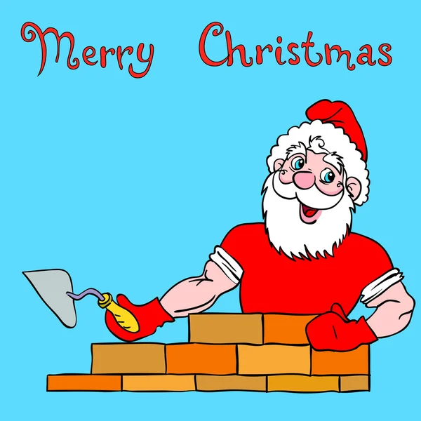 Père Noël musculaire construit une maison en brique. — Photo