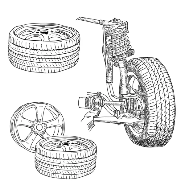 竞赛车减震器和轮. — 图库照片