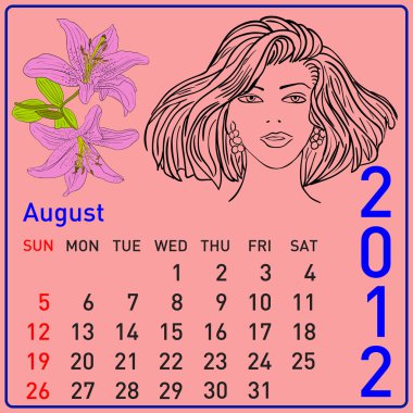 2012 year calendar with beautiful girl