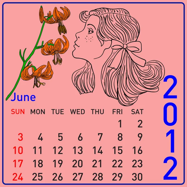 2012 year calendar with beautiful girl — Stock Photo, Image