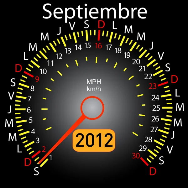 2012 año calendario velocímetro coche en español. Septiembre — Foto de Stock