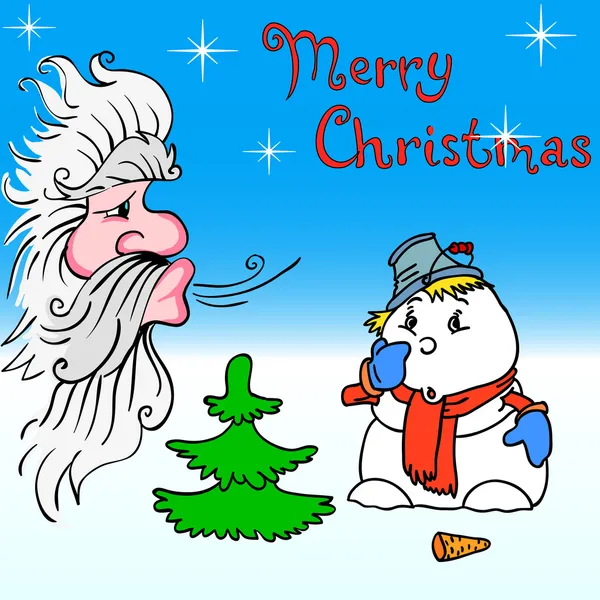 Papá Noel y muñeco de nieve sopla en —  Fotos de Stock