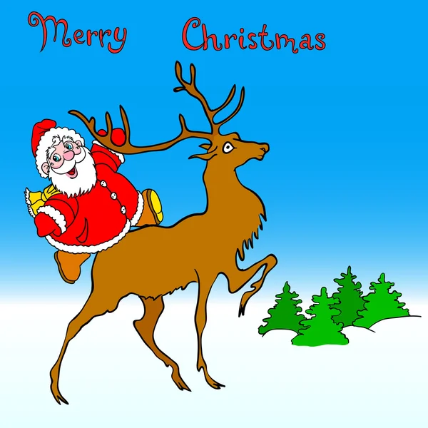 Santa claus rides on deer — Stock Photo, Image