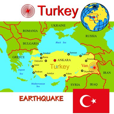 merkez üssü deprem ile Türkiye Haritası.