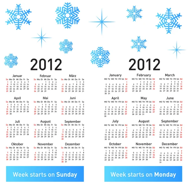 Calendario tedesco elegante con fiocchi di neve per il 2012 . — Foto Stock