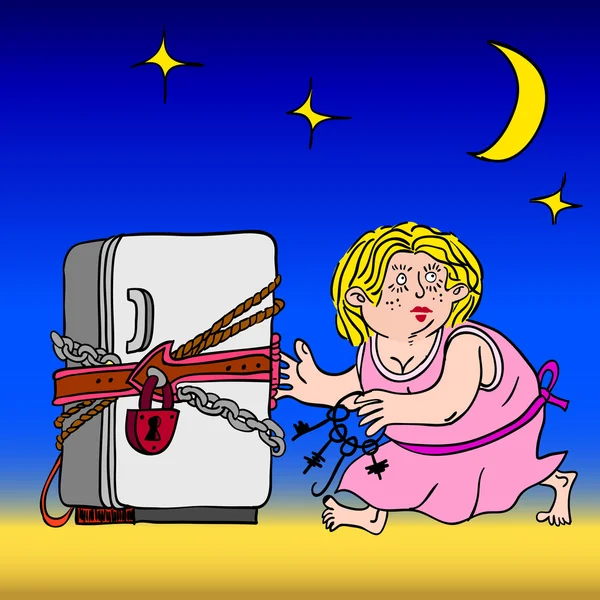 Zincirli ve kilitli buzdolabı - diyet sembolü — Stok fotoğraf