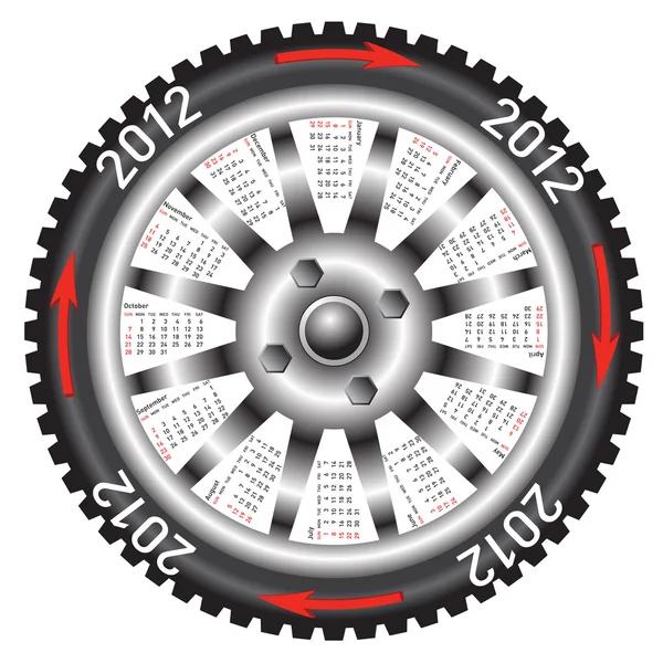 Calendar 2012 year wheel car. — Stock Photo, Image