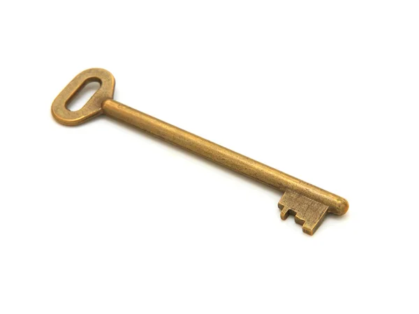 Old golden key on white background — Stock Photo, Image