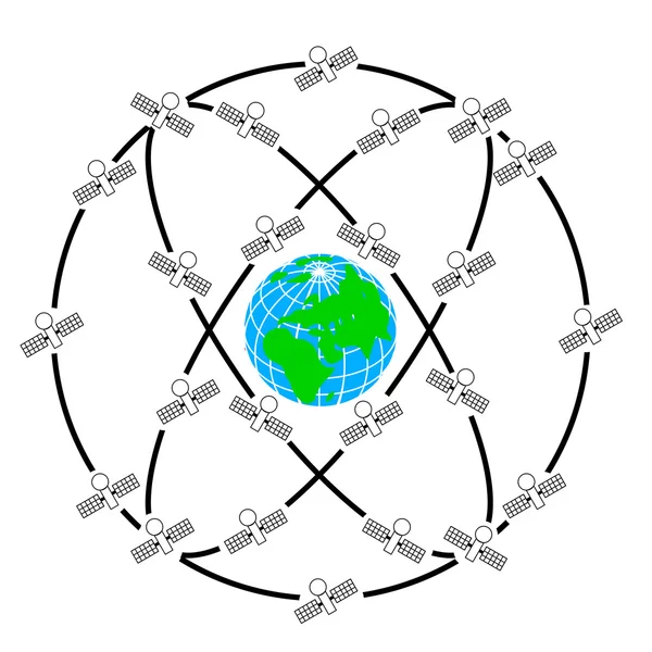 Utrymme satelliter i excentriska omlopp runt om jorden. — Stockfoto