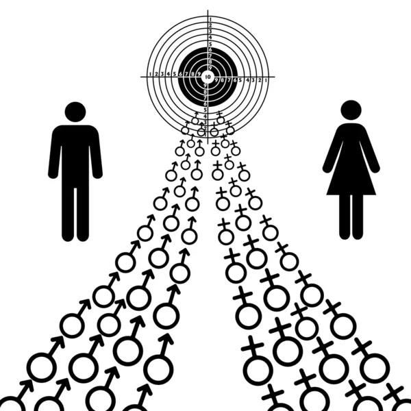 Illustration of male and female sex symbols tend toward the goal — Stock Photo, Image