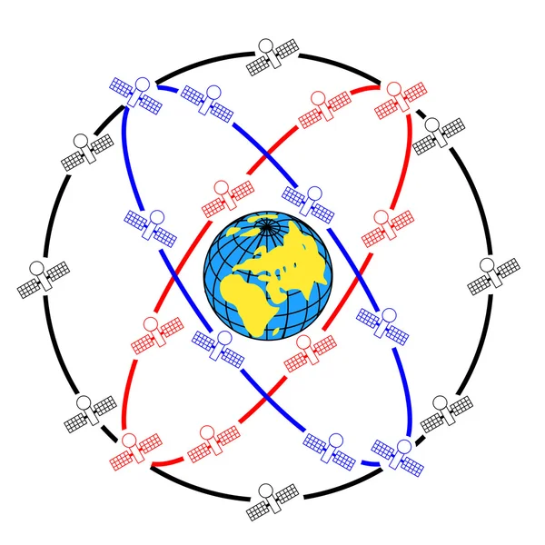 Space satellites in eccentric orbits around the Earth. — Stock Photo, Image