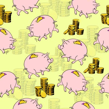 Pig piggy bank, gold coins. clipart