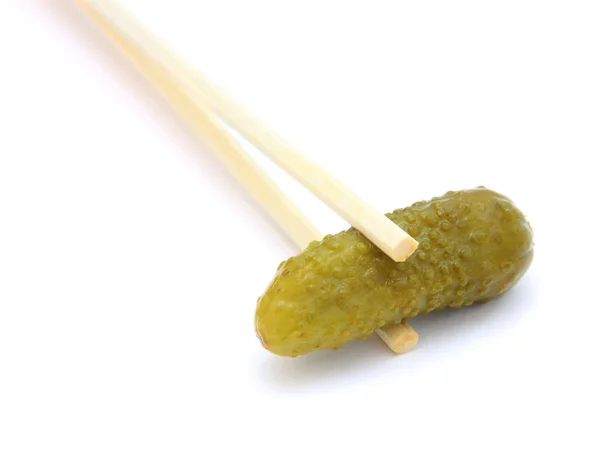Sushi cucumber gherkin on chopstick — Stock Photo, Image