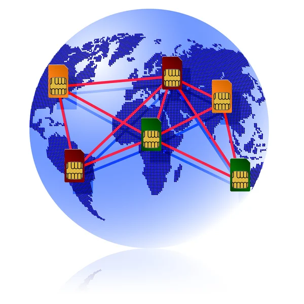 Globe SIM-kaart verbinding continenten. — Stockfoto