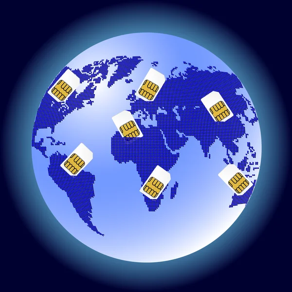 Globe Sim card connecting continents. — Stock Photo, Image