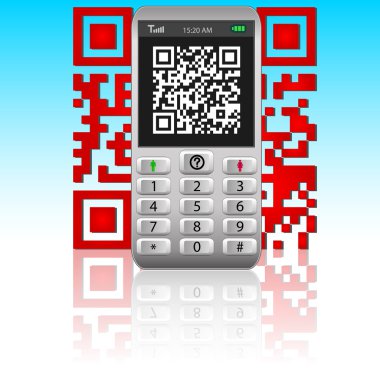 Smartphone with QR code. clipart