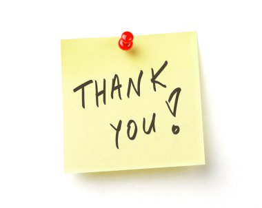Thank you note on white with clipping path clipart