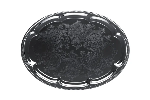 Empty silver tray with floral ornament — Stock Photo, Image