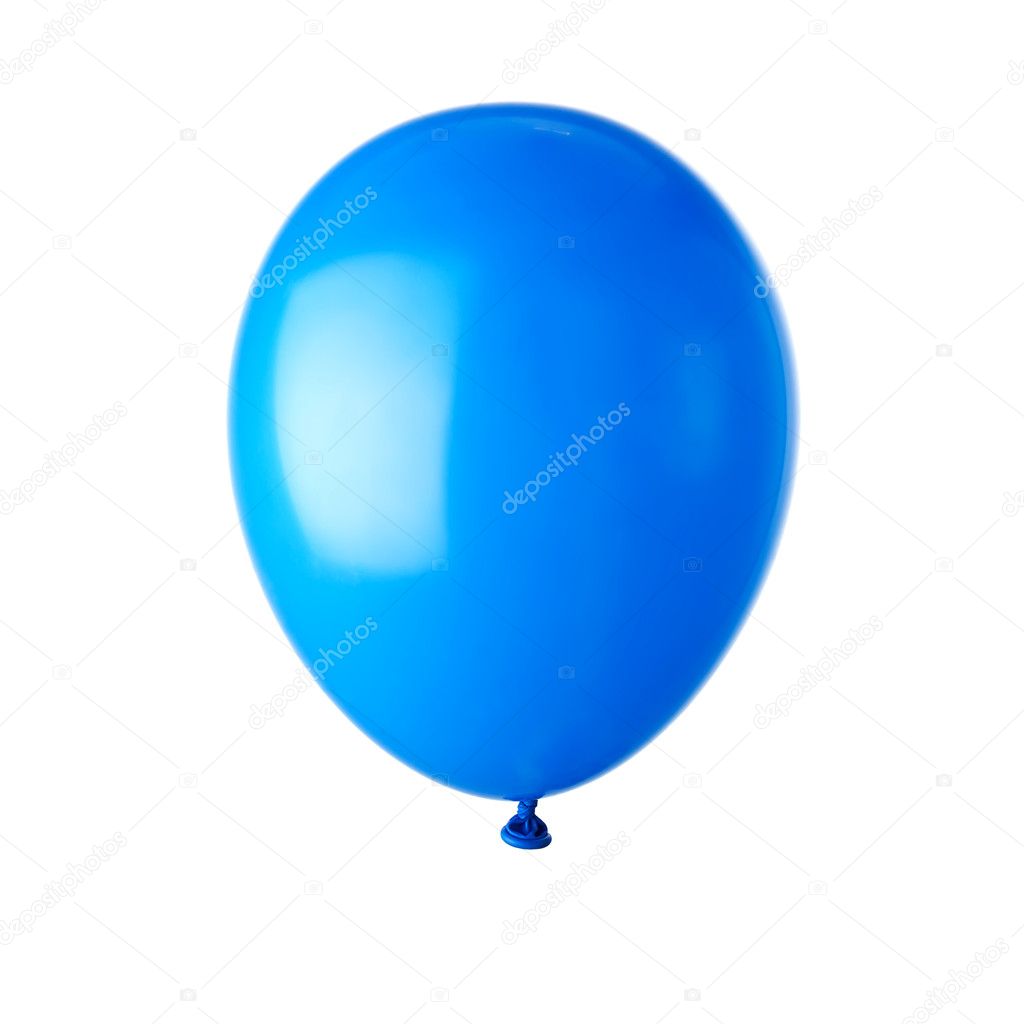 Single blue balloon isolated on white