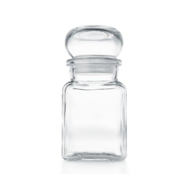 Empty glass jar isolated on white clipart