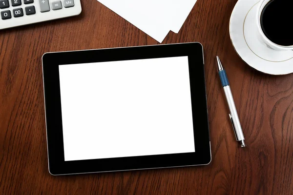 Blank tablet at the desk with clipping path — Stock Photo, Image