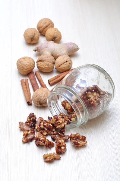 Walnut, ginger, and cinnamon — Stock Photo, Image