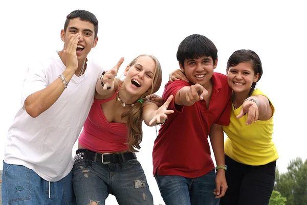 Happy group welcoming kids or teens Stock Photo