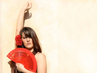 Spain culture, spanish flamenco dancer with fan clipart