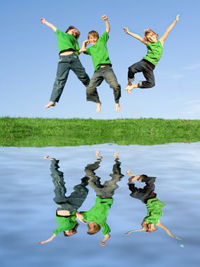 Happy kids jumping clipart