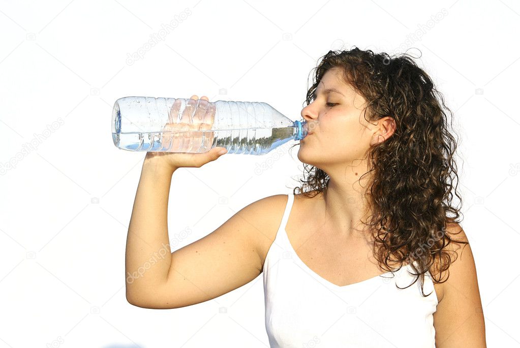 Health diet, person drinking cold water from bottle
