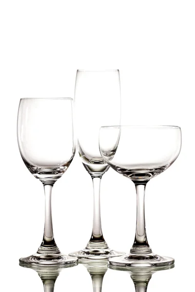 Three empty glass on white background — Stock Photo, Image