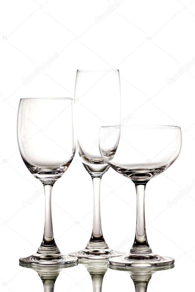 Three empty glass on white background