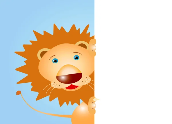 Leão sorrindo na placa branca lateral —  Vetores de Stock