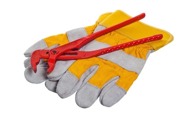 Working gloves and wrenches isolated on white — Stock Photo, Image