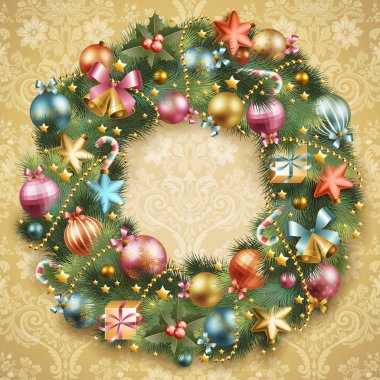 Christmas wreath with baubles clipart