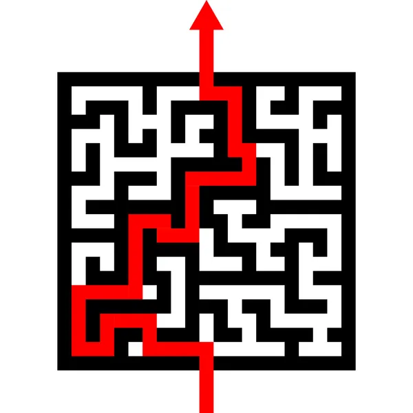 Labyrinth mit rotem Pfeil — Stockvektor