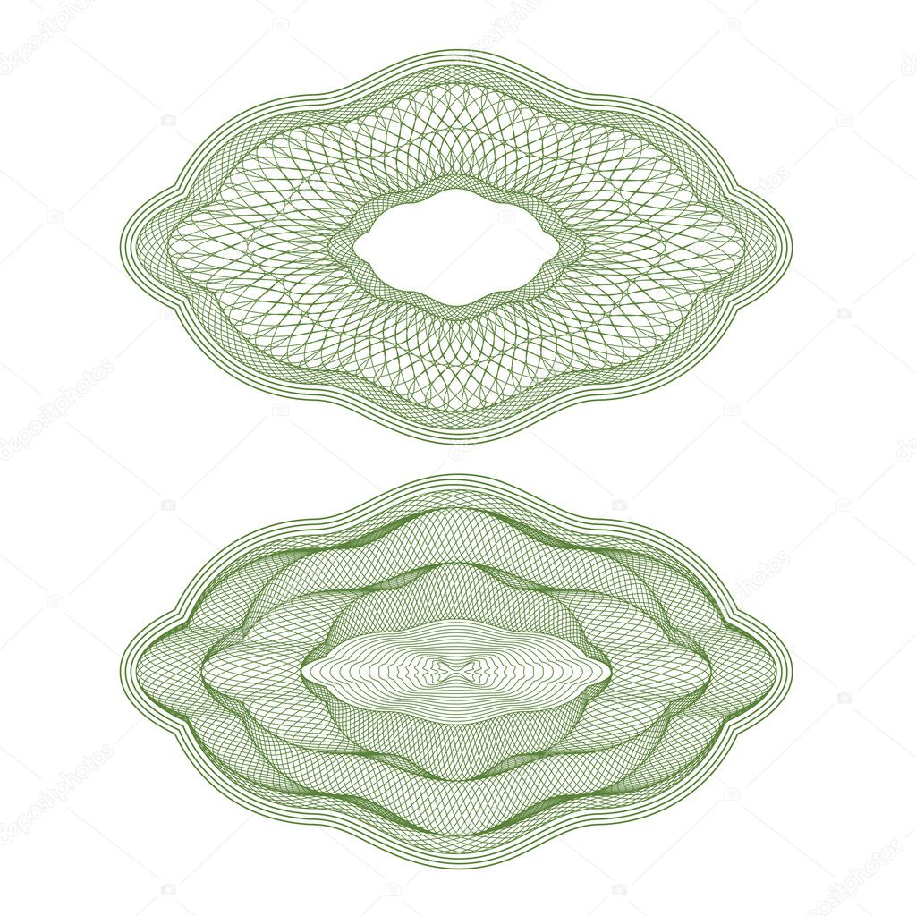 Set of vector oval guilloche rosettes