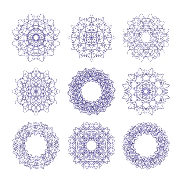 Ensemble de rosettes guillochées vectorielles bleues — Image vectorielle