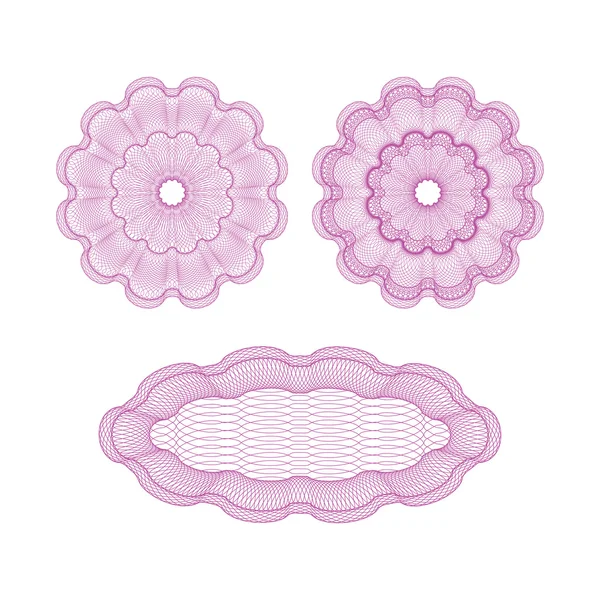 Set of pink vector guilloche rosettes — Stock Vector