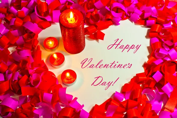 St. Valentine's day greeting background with four burning candles — Stock Photo, Image