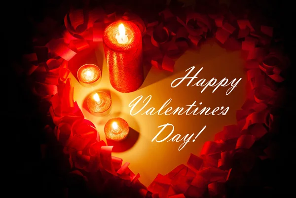 St. Valentine's day greeting background with four burning candles — Stock Photo, Image