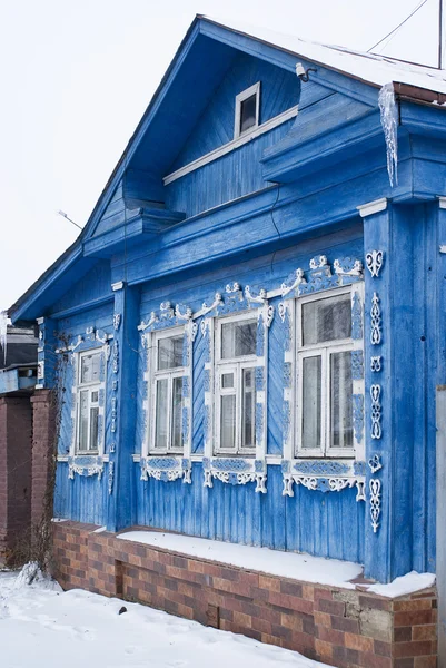 stock image BLUE RURAL HOUSE IN WINTER